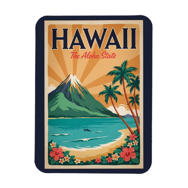 Hawaii-Vulkan-Illustration Reise Kunst Vintage Magnet (Vertikal)