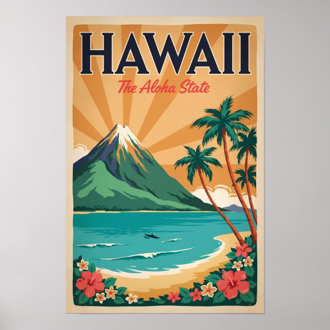 Hawaii-Vulkan-Illustration Reise Kunst Vintage Poster (Vorne)