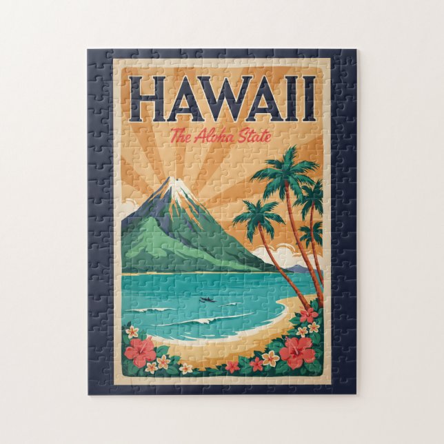 Hawaii-Vulkan-Illustration Reise Kunst Vintage Puzzle (Vertikal)