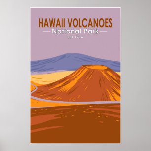 Hawaii Vulkane Nationalpark Mauna Kea Vintage  Poster