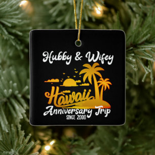 Hawaii Wedding Anniversary Couple Trip Keramikornament