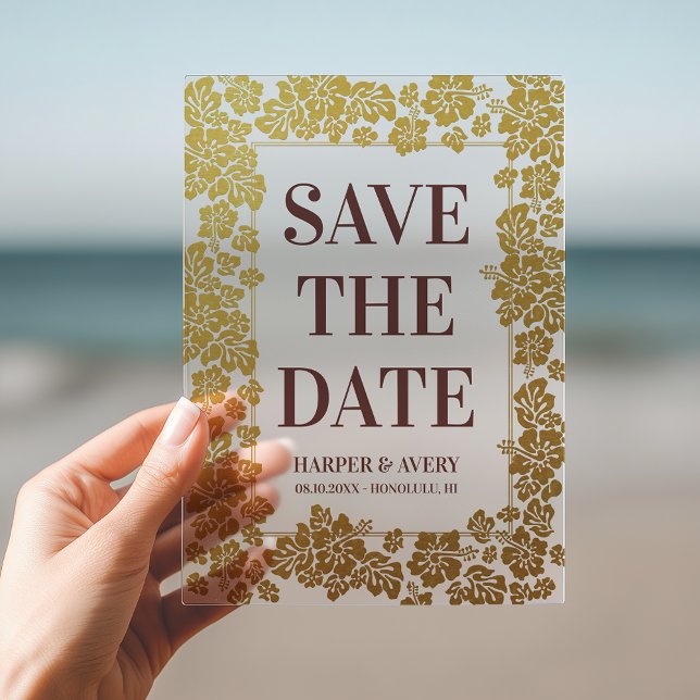Hawaii Wedding rettet das Datum Acryleinladungen (Get ready to say "Aloha" to your dream wedding with our Hawaiian Save the Date card.)