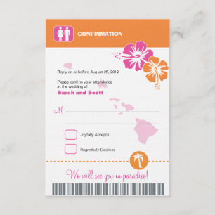 Hawaii Wedding RSVP Confirmation Boarding Pass Karte