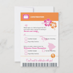 Hawaii Wedding RSVP Confirmation Boarding Pass Karte