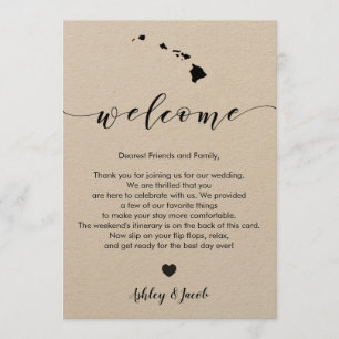 Hawaii Wedding Welcome Letter & Itinerary Card Programm