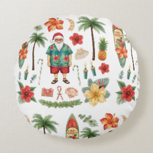 Hawaii Weihnachten mit Santa Claus Rundes Kissen