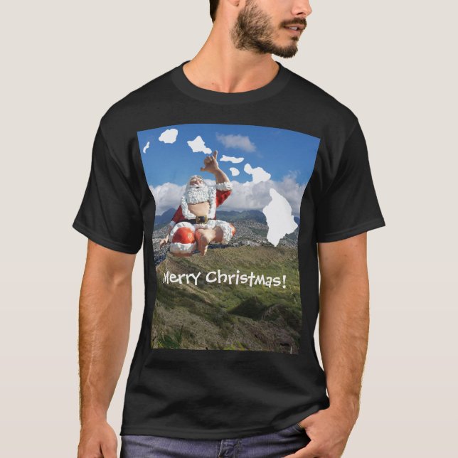 Hawaii Weihnachtsmann und hawaiische Inseln T-Shirt (Vorderseite)