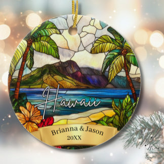 Hawaii-Weihnachtsschmuck Paare Familienurlaub Keramik Ornament