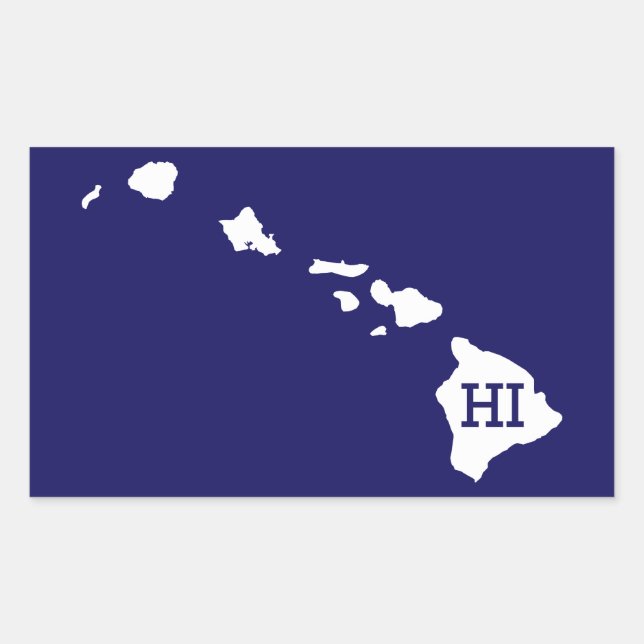 Hawaii White Staat Map HI Rectangle Stickers (Vorderseite)