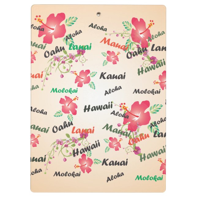 HawaiiAloha Druck mit Blumen und Insel-Namen Klemmbrett (Rückseite)