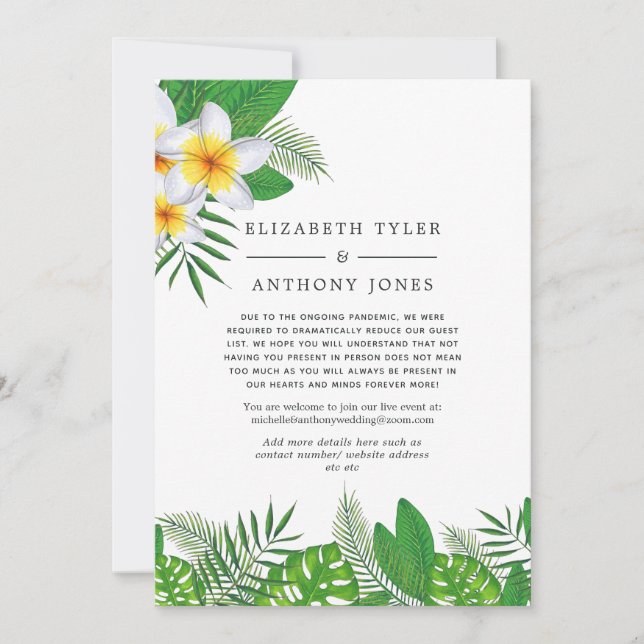 Hawaiian Aloha Luau Wedding Reduced Guest List Ankündigung (Vorderseite)