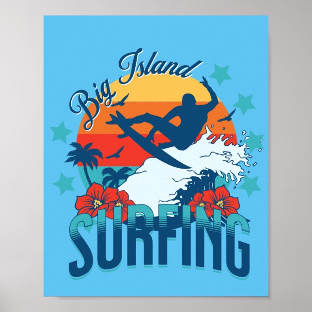 Hawaiian Art Big Island Vintag Style Surfen Poster (Vorne)