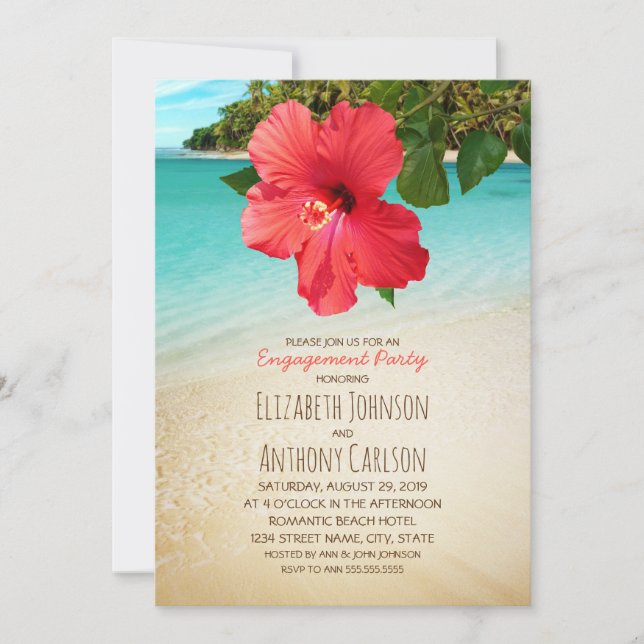 Hawaiian Beach Engagement Party für tropischen Hib Einladung (Vorderseite)