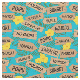 Hawaiian Beach Names auf Bright Blue Stoff