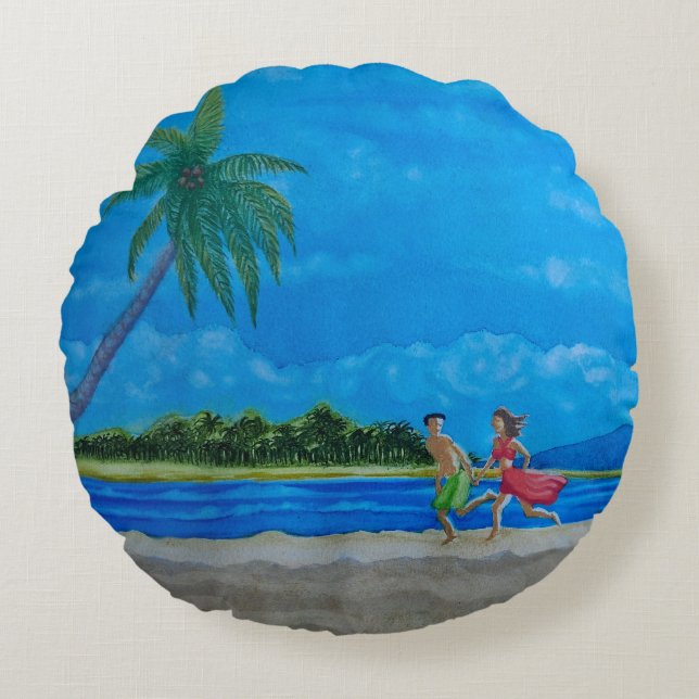 Hawaiian Beach Run Rundes Kissen (Vorderseite)