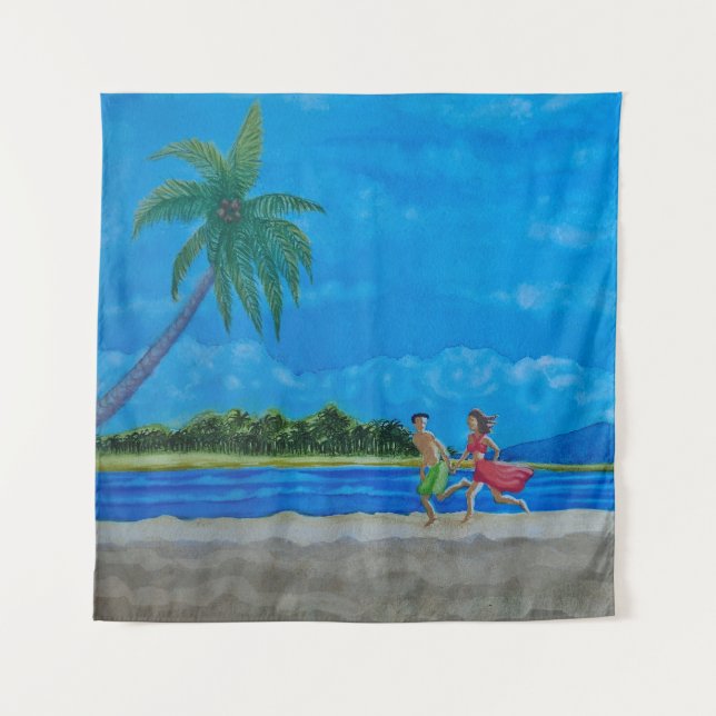 Hawaiian Beach Run Wandteppich (Vorderseite)
