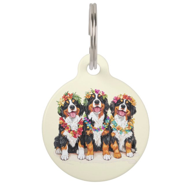 Hawaiian Bernese Mountain Hunde Blume Lei Haustiermarke (Vorderseite)