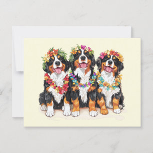 Hawaiian Bernese Mountain Hunde Blume Lei Postkarte