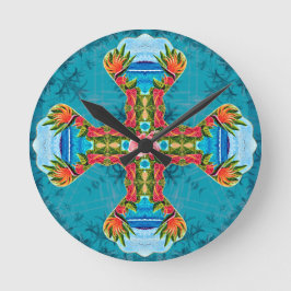 Hawaiian Bird of Paradise Cross (blau) Runde Wanduhr