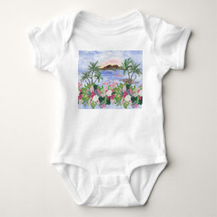 Hawaiian Bliss: tropisches Wasserfarbenmuster Baby Strampler