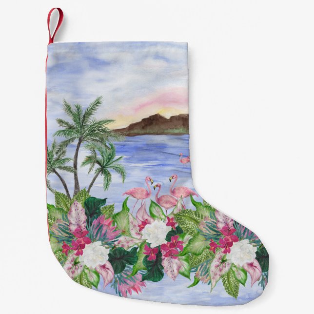 Hawaiian Bliss: tropisches Wasserfarbenmuster Kleiner Weihnachtsstrumpf (Vorderseite)