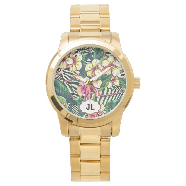 Hawaiian Bold Plumeria Bright Floral Personalisier Armbanduhr (Vorderseite)