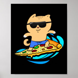 Hawaiian Cat Surfing auf Pizza Slice Poster