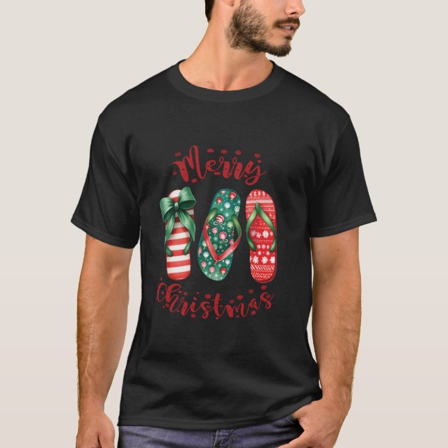 Hawaiian Christmas Flip Flops Beach Vacation Tropi T-Shirt (Vorderseite)