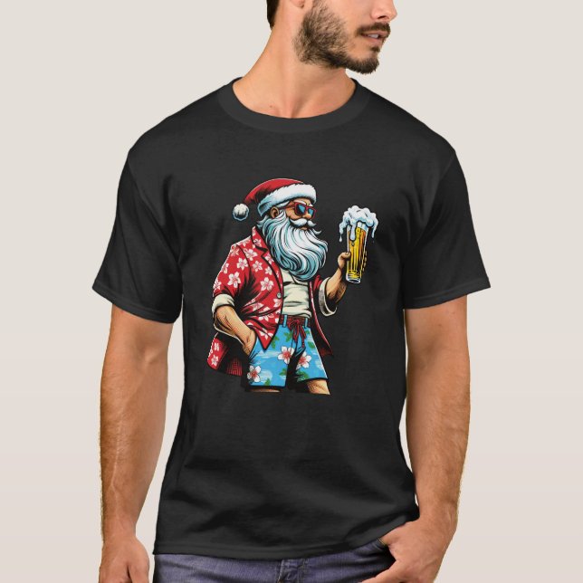 Hawaiian Christmas for Men Santa Beach Beer Lover  T-Shirt (Vorderseite)