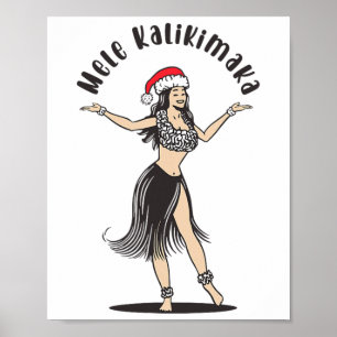 Hawaiian Christmas Hula Skirt Girl Weihnachtsmannm Poster