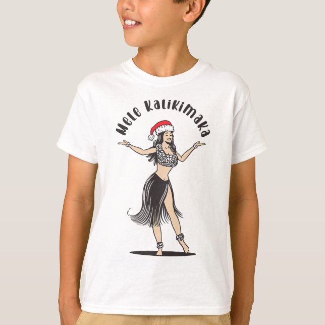 Hawaiian Christmas Hula Skirt Girl Weihnachtsmannm T-Shirt (Vorderseite)