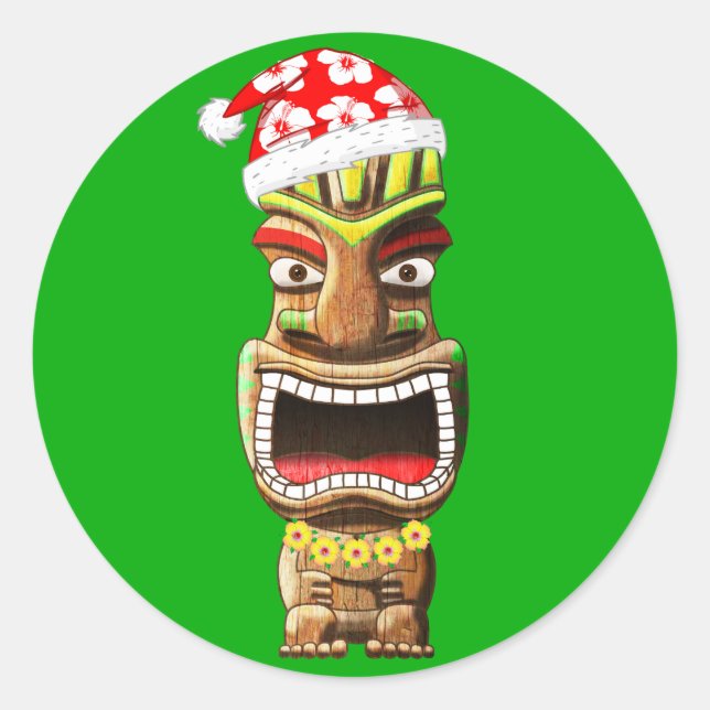 Hawaiian Christmas Santa Tiki Runder Aufkleber (Vorderseite)