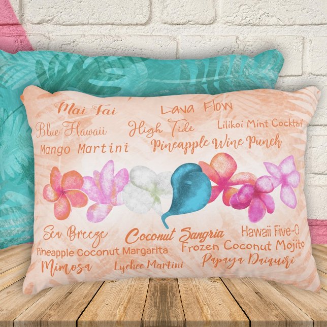 Hawaiian Cocktails Tropical Plumeria Flowers Accen Dekokissen (Coral Orange, Pink, Turquoise Throw Pillow, Tropical Hawaiian Flowers Popular Cocktail Names)