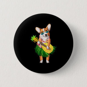 Hawaiian Corgi Dog & amp; Ananas Ukulele Summer Button
