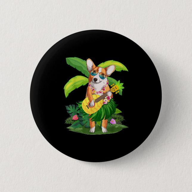 Hawaiian Corgi Dog & amp; Ananas Ukulele Summer Button (Vorderseite)