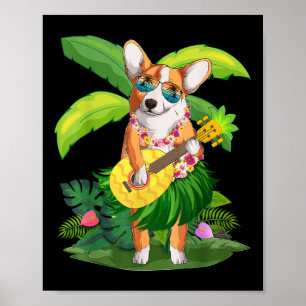Hawaiian Corgi Dog & amp; Ananas Ukulele Summer Poster