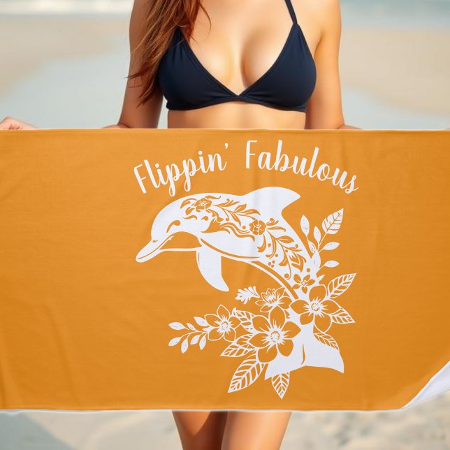 Hawaiian Dolphin - Fisherman Core Orange Strandtuch (Hawaiian Dolphin Flippin Fabulous Tropical Flowers Fisherman Aesthetics Fish Beach Towel Orange)