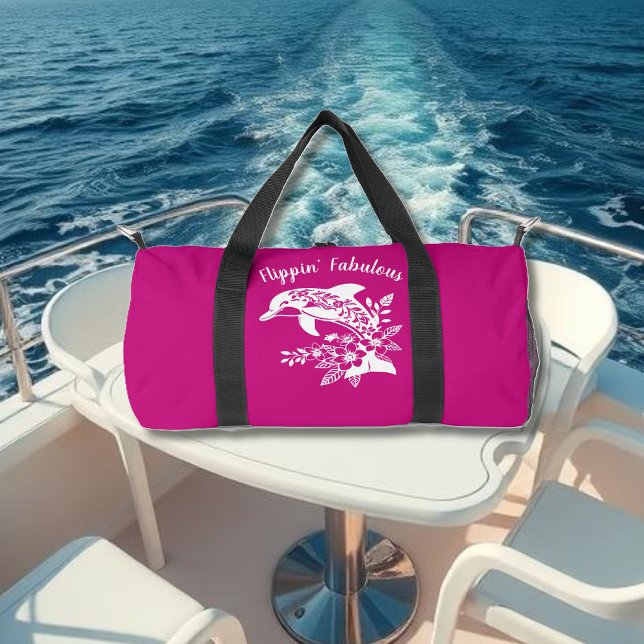 Hawaiian Dolphin Flippin' fabelhaftes Rosa Duffle Bag (Hawaiian Dolphin, Flippin Fabulous, Islander Summer, Beach, Travel, Fisherman Trend, Tropical floral)