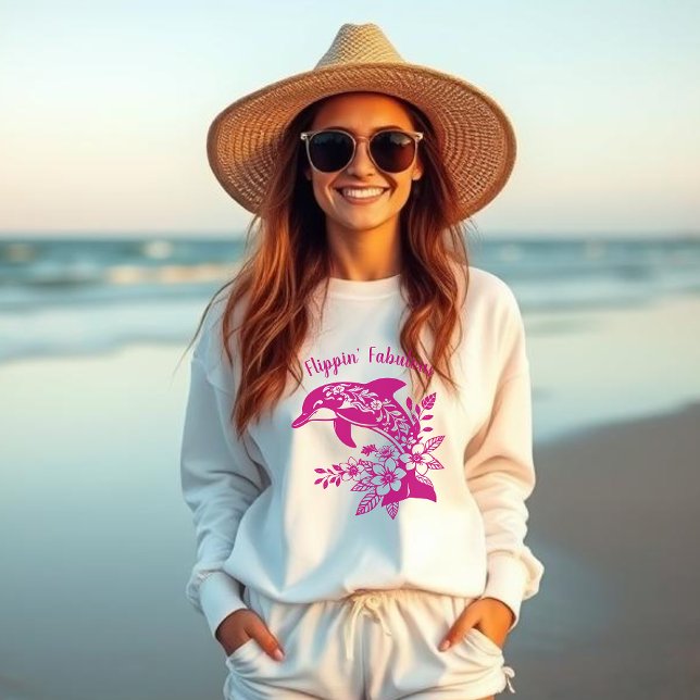 Hawaiian Dolphin Flippin’ fabelhaftes Rosa Sweatshirt (Hawaiian Dolphin-Tropical Flowers- Fisherman Core Fashion, Islander, Summer, Beach, Woman sweatshirt)