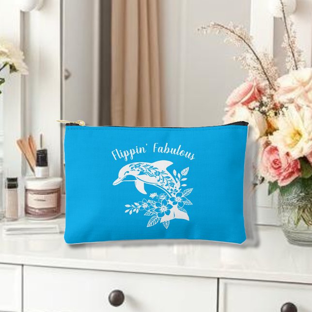 Hawaiian Dolphin Flippin' Fabulous Blue Zubehörtasche (Hawaiian Dolphin, Flippin Fabulous, Islander Summer, Beach, Travel, Fisherman Trend, Tropical floral)