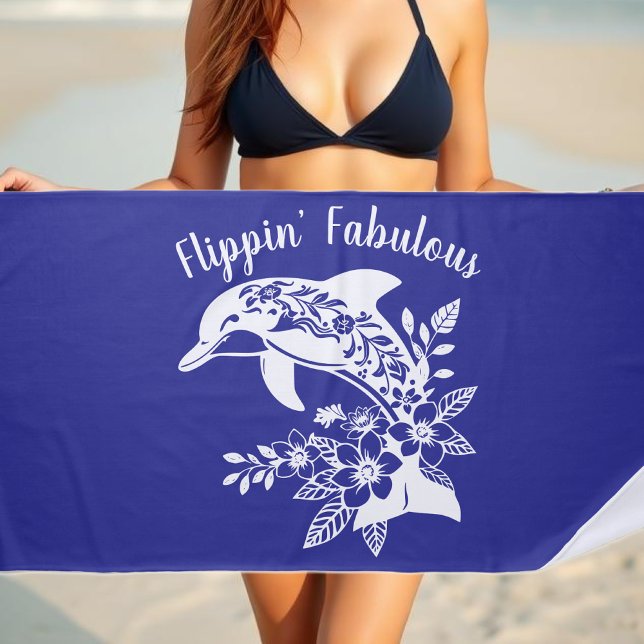 Hawaiian Dolphin Flippin Fabulous-Deep Blue Strandtuch (Hawaiian Dolphin Flippin Fabulous Tropical Flowers Fisherman Aesthetics Fish Beach Towel Dark Blue)