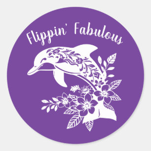 Hawaiian Dolphin Flippin Fabulous-Lila Runder Aufkleber