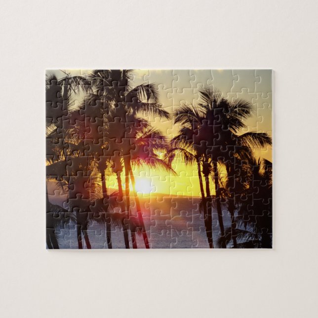 Hawaiian Exotic Beach Palm Trees Sunset Puzzle (Horizontal)