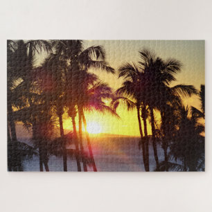 Hawaiian Exotic Beach Palmen Sonnenuntergang Lands Puzzle