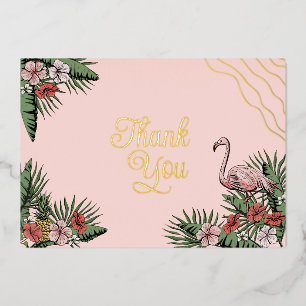 Hawaiian Flamingo & Hibiskus Pink & Gold Vielen Da Folieneinladung