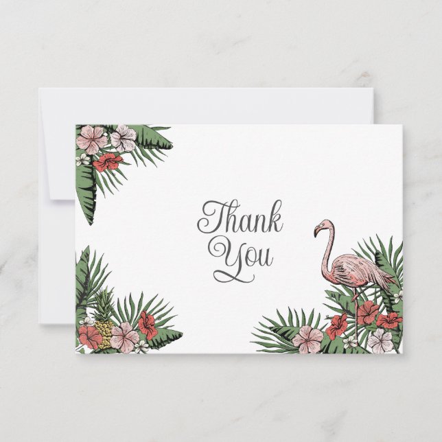 Hawaiian Flamingo & Hibiskus Vielen Dank Dankeskarte (Vorderseite)