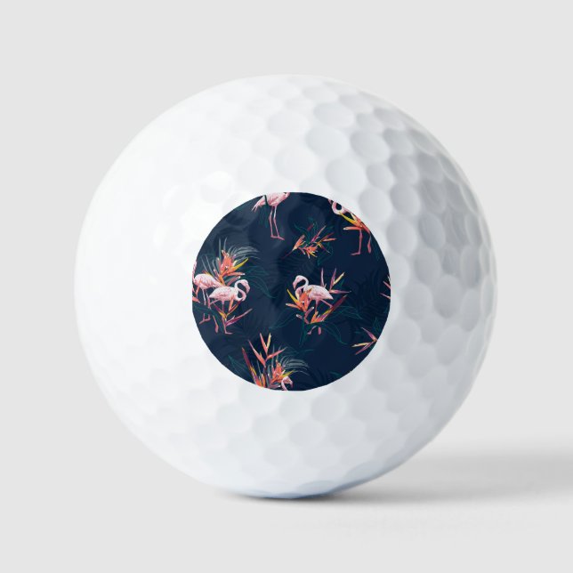 Hawaiian Flamingo: Tropisches Vintages Kunstwerk Golfball (Vorderseite)