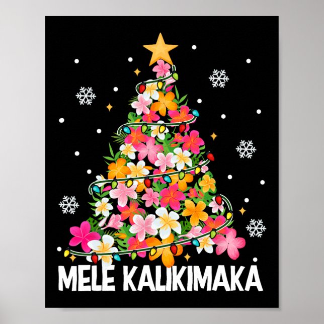 Hawaiian Floral Christmas Tree Mele Kalikimaka Tro Poster (Vorne)
