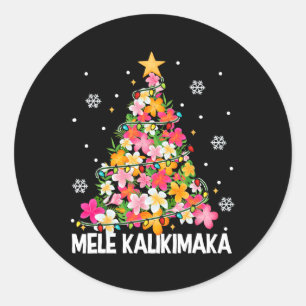 Hawaiian Floral Christmas Tree Mele Kalikimaka Tro Runder Aufkleber