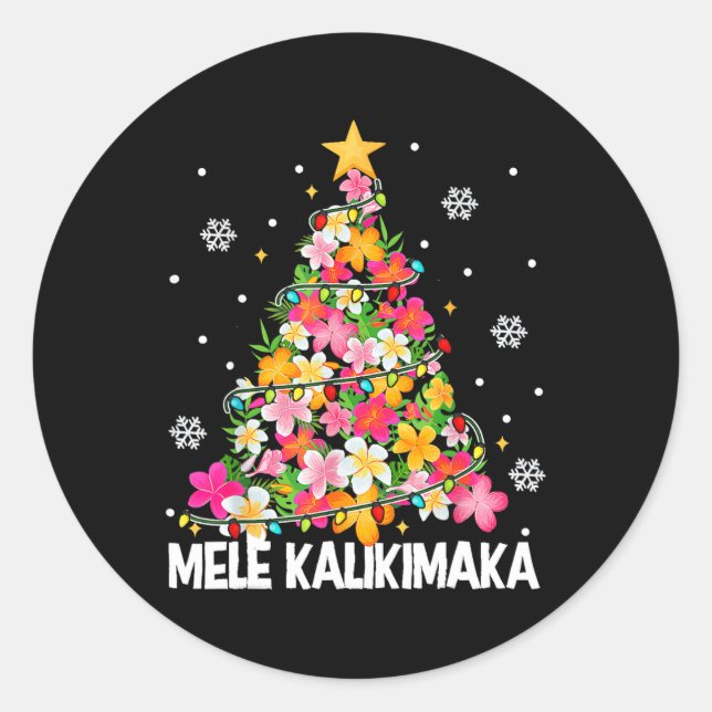 Hawaiian Floral Christmas Tree Mele Kalikimaka Tro Runder Aufkleber (Vorderseite)
